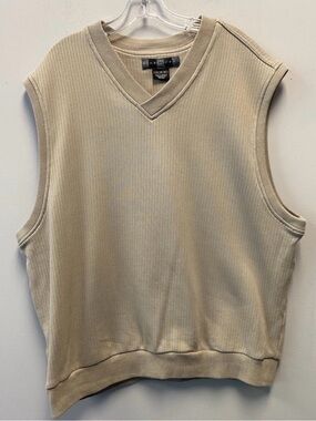 Vintage Y2K Nike Golf Beige Ribbed Cotton V Neck Sweater Vest—Mens XL